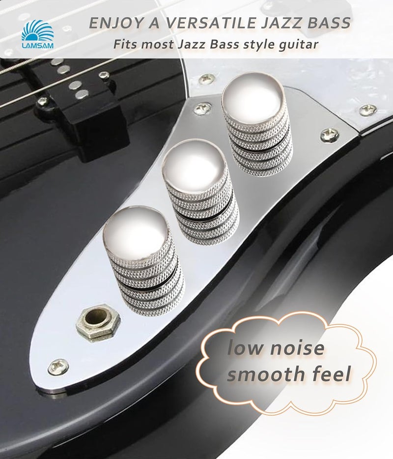 LAMSAM Store 𝙋𝙧𝙚𝙬𝙞𝙧𝙚𝙙 𝘾𝙤𝙣𝙩𝙧𝙤𝙡 𝙋𝙡𝙖𝙩𝙚 for Jazz Bass Guitar, Loaded Guitar Control Board Wired with Alpha Potentiometers Full Contact Output Jack, As Luthier's Replacement Parts, Chrome-02 - Image 2